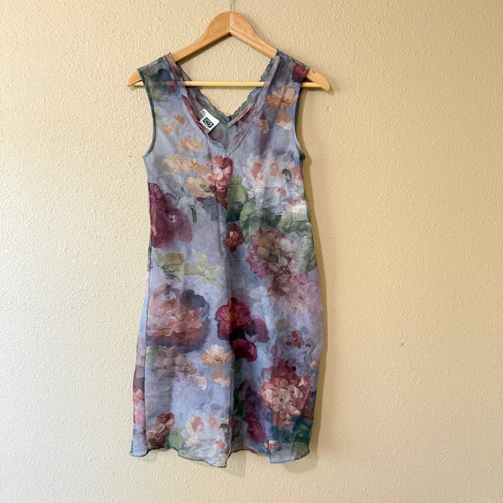 Johnny Was Collection Vintage Sheer Floral Sleeveless Dress in XS